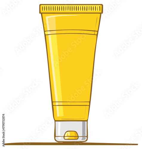 Bright yellow tube of sunscreen or cosmetic cream with a white cap
