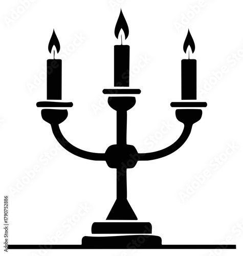 Elegant black silhouette of a three-branched candelabra with burning candles