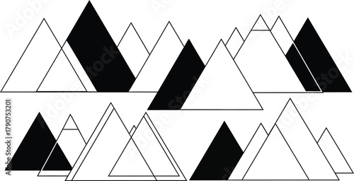 Geometric mountain range illustration with alternating black and white triangles.