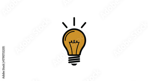 A simple illustration of a lit incandescent light bulb with radiating lines.