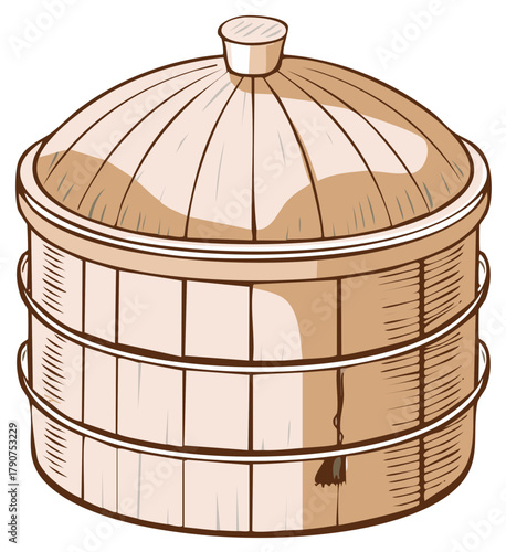 Traditional two-tiered bamboo food steamer with domed lid for delicious Asian cooking