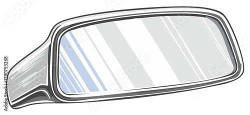 Retro Car Side View Mirror Automotive Detail Reflective Auto Part Sketch Style Illustration