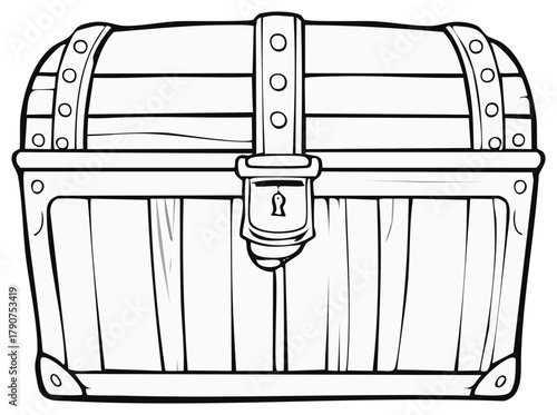 Antique Wooden Treasure Chest with Metal Straps and Lock