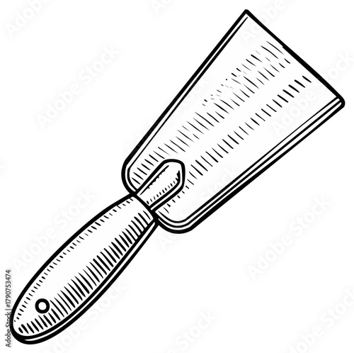 Hand drawn putty knife scraper tool illustration in a retro engraved style
