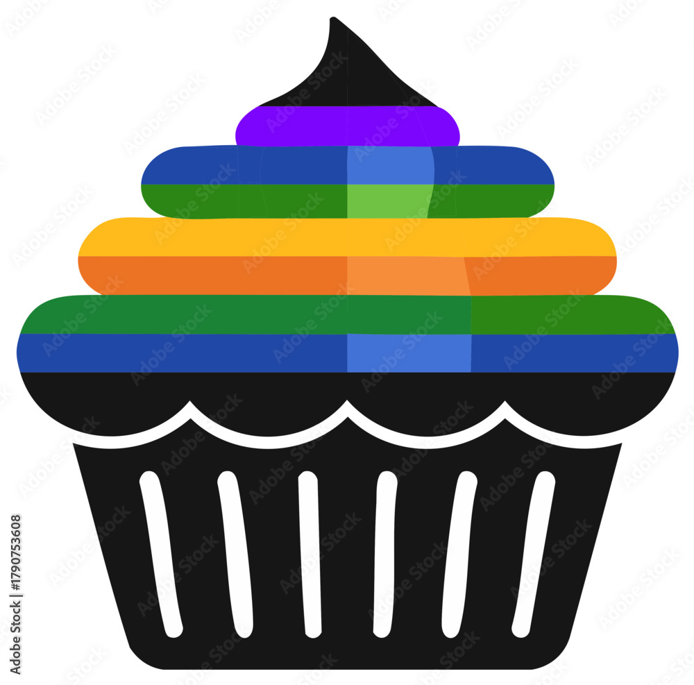 Fototapeta premium Delicious and Colorful Cupcake Illustration with layered rainbow frosting for celebrations