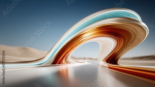 1. Curved Futuristic Highway With Light Trails in Desert Landscape for Technology Branding.

