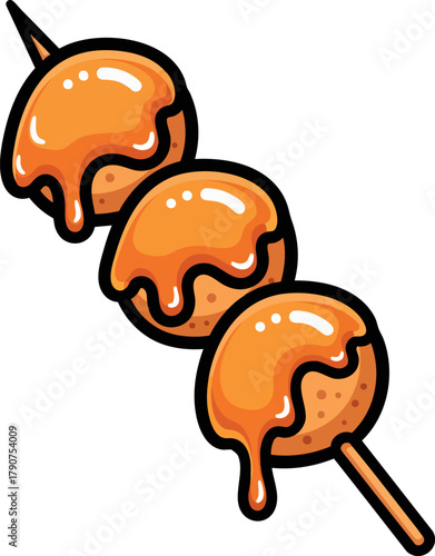 Three Food Balls on a Skewer Cartoon Vector Icon