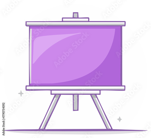 Modern purple presentation board on a sleek tripod stand with subtle sparkles in a clean design