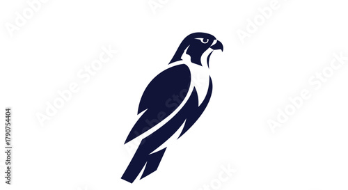 Stylized dark blue silhouette of a falcon bird isolated on white background