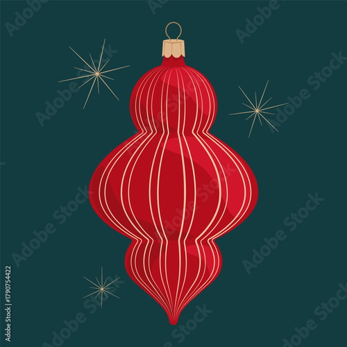 Vintage red striped Christmas ornament. Great for banners and holiday invitations.