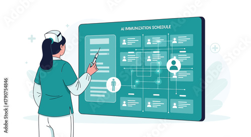 Nurse overseeing AI-driven immunization schedule interface in healthcare technology advancements