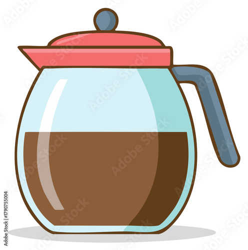Coffee pot with brown coffee liquid inside, illustrated drawing in vector form