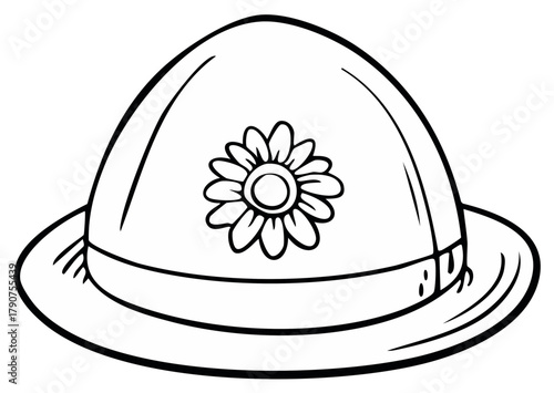 Outlined Pith Helmet with Floral Decoration for Coloring Pages or Design Elements