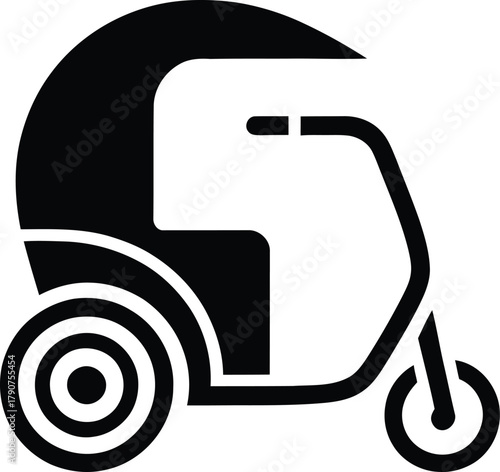 Asian Tuk Tuk Vehicle – Monochrome Transport Illustration