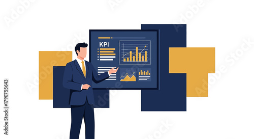 Professional businessman presenting kpi dashboard analysis with business performance chart display