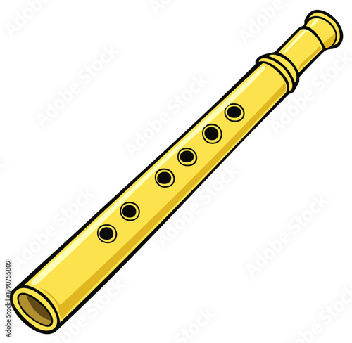 Cartoon illustration of a yellow recorder, wind instrument, music education
