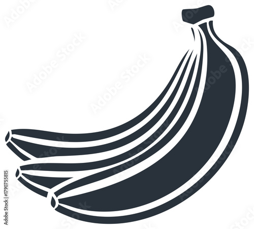 Three Bananas Bunch Close Up Fruit Dark Silhouette Style Design Element