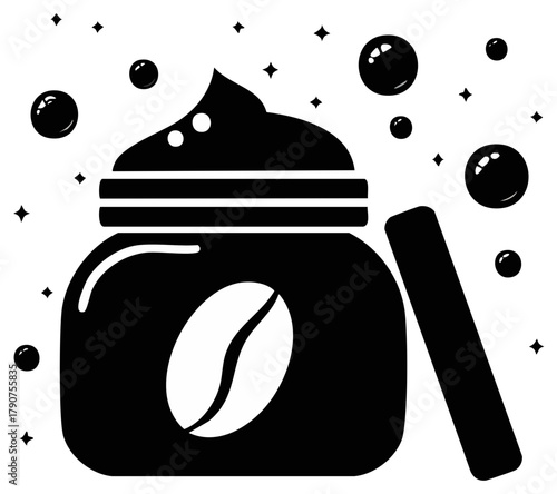 Coffee Beans Jar with Cream and Bubbles Illustration