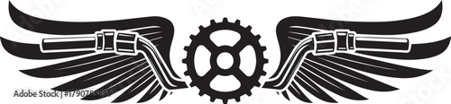 Mechanical Wings: A stylized illustration of a gear mechanism with wings. Symbolizing innovation, mechanical expertise and movement.