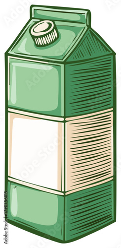 Green carton of milk or juice with a white label for copy space