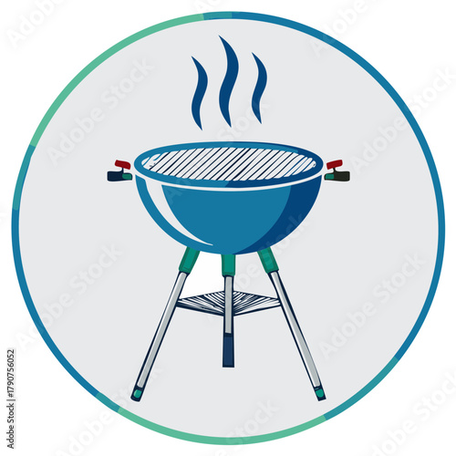 Hot kettle barbecue grill with steam vector illustration icon for outdoor cooking
