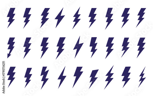 Set of Black Lightning Bolt Icons
