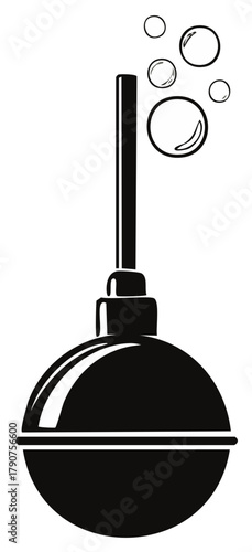 Black silhouette illustration of a bubble blower toy with a stream of air bubbles rising up.