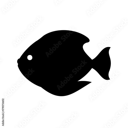 Black silhouette of a tropical fish with a white eye Vector, illustration