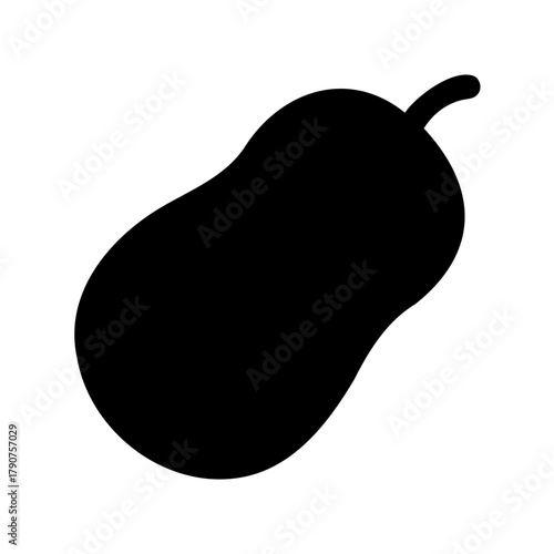Black silhouette icon of a pear-shaped fruit with stem Vector, illustration