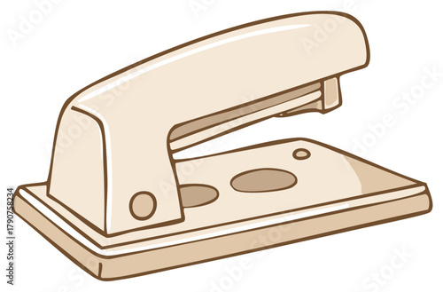 Simple beige office stapler cartoon vector illustration for paperwork and organization