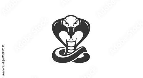 Stylized cobra illustration monochrome design on white background