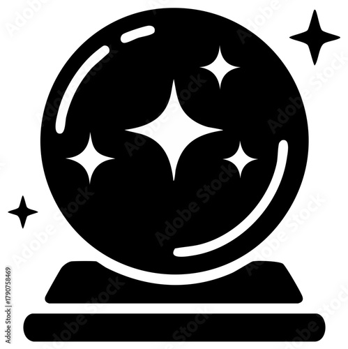 Magic crystal ball icon with sparkles for fortune telling, divination, and predicting the future