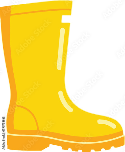 A single yellow rubber boot stands against a white background.
