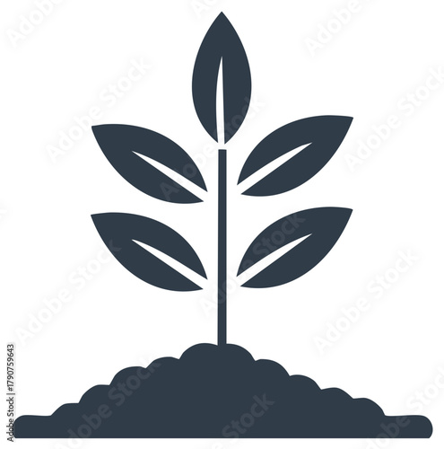 Simplified illustration of a sprouting plant with leaves growing from soil