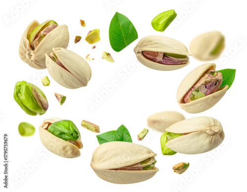 pistachio floating falling isolated on white or transparent png