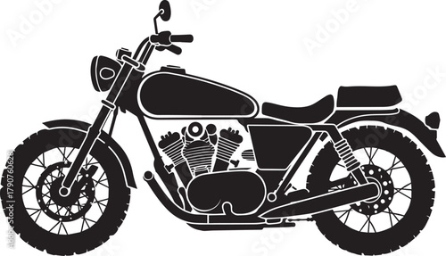 Vintage Motorcycle Silhouette: A classic black motorcycle silhouette exudes timeless style and adventure. The detailed design captures the essence of freedom and the open road.