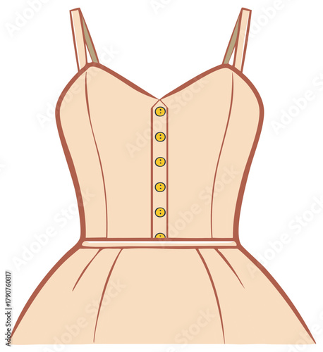 Illustration of a stylish sundress with buttons and thin straps for a modern look
