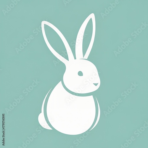 White rabbit silhouette on teal background in minimalist style  