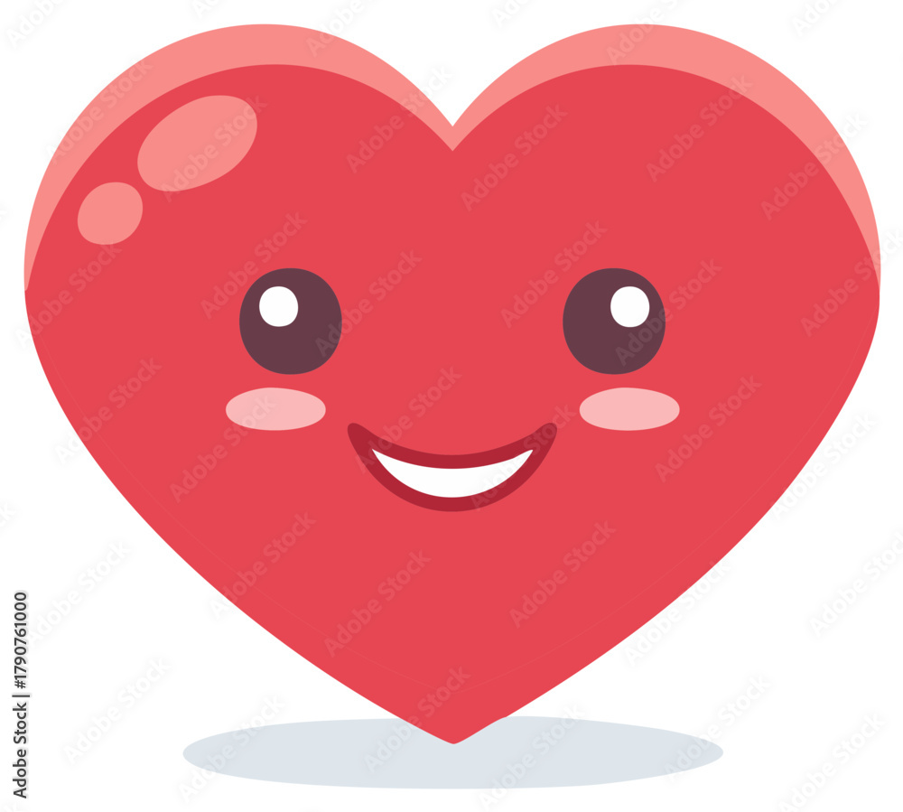 Fototapeta premium Smiling Red Heart Character with Cute Blushing Cheeks and Big Eyes