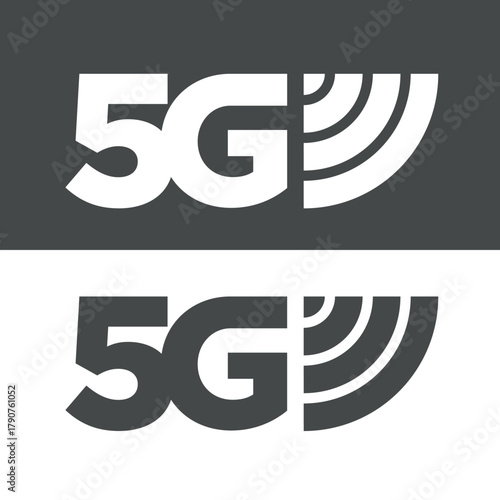 5G (fifth generation mobile communications) icon. Symbol for communication or data transfer. Modern equipment, signal from a communication tower. Attributes of the internet or mobile communications.