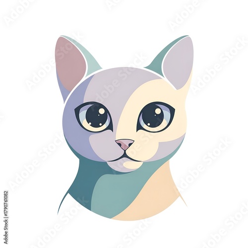 Colorful abstract cat illustration with large expressive eyes  