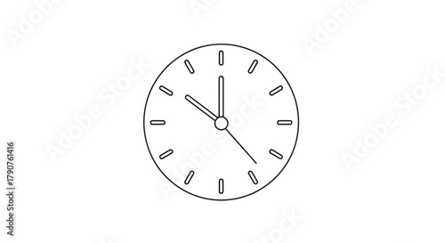 A simple line drawing of a clock face shows the time is near ten o'clock.