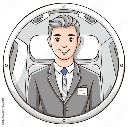 Cartoon Flight Attendant Cabin Crew Member Illustration in Airline Seat, Vector Avatar