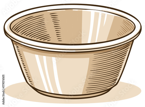 Illustration of a Beige Ceramic Bowl with Detailed Outline