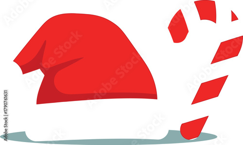 Festive christmas santa hat with a candy cane on a light blue background