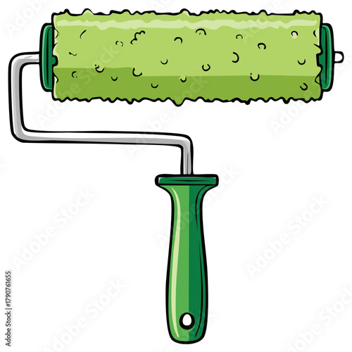 Illustration of a green paint roller ready for home improvement projects and wall painting