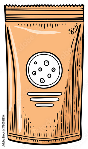 Illustration of food packaging with blank label for product information and marketing.
