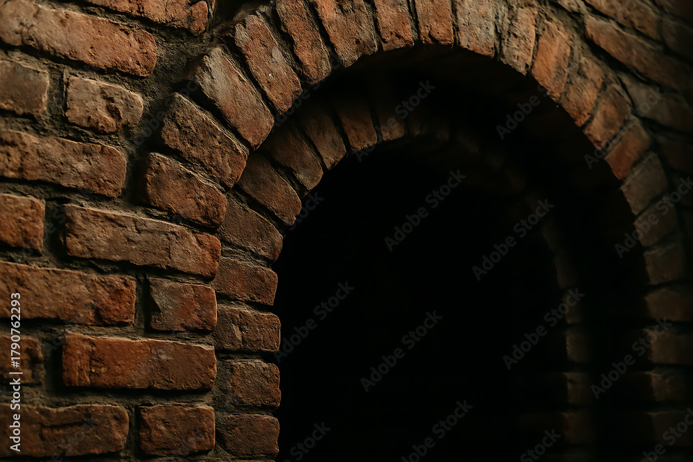 Fototapeta premium Old brick archway with dark shadows and a sense of mystery