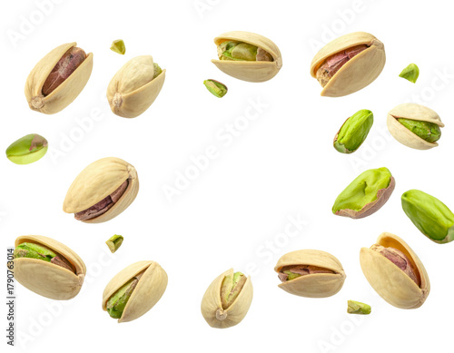 pistachio floating falling isolated on white or transparent png