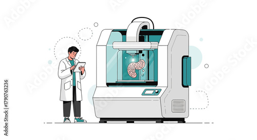 Conceptual illustration showcasing bioprinting technology for organ creation and healthcare